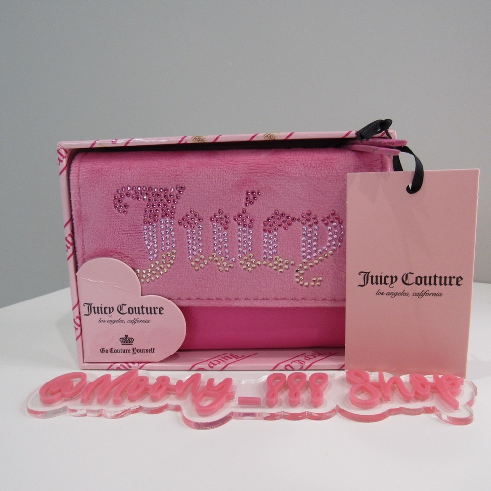 Juicy Couture Rhinestone Velour Be Classic Double Sided Trifold Wallet